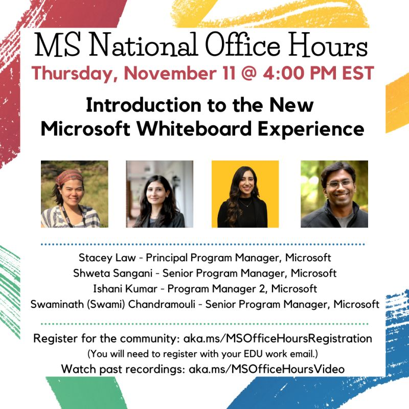 MissRioux's tweet photo. Time for #MSOfficeHours today at 4:00pm EST! Looking forward to hearing about the #MicrosoftEDU updates for #MicrosoftWhiteboard!!
Join the community at: https://t.co/GU34c4VgZ9
If you ever miss a session: https://t.co/pjaMV1Y6IA
#MicrosoftEDU #msftadvocate https://t.co/8FFpeeQcvl