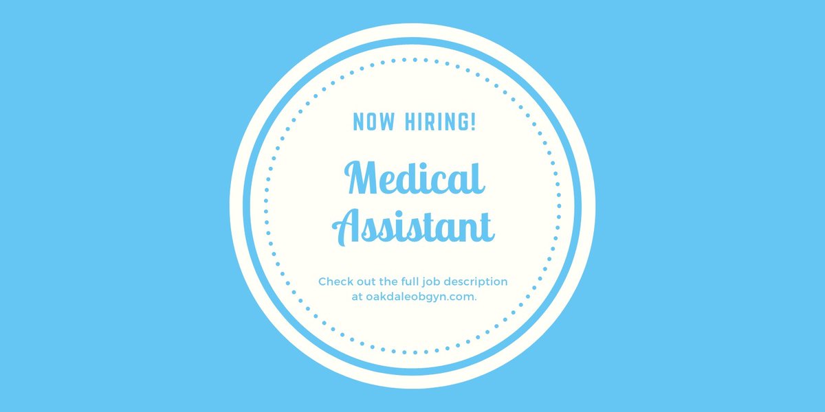 We're seeking a full-time Medical Assistant. The ideal candidate will have experience in obstetrics and gynecology with a passion for women’s health. Learn more at oakdaleobgyn.com/career-opportu…. #medicalassistantjobs #majobs #twincitiesjobs