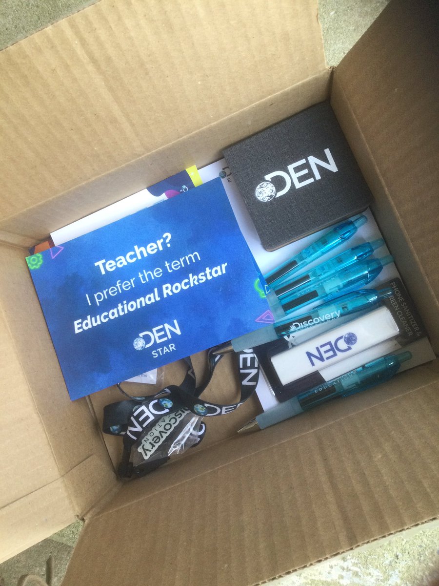 MrsPageTurner's tweet photo. Happy mail 📬

Thanks @DiscoveryEd for this fun box 📦 of goodies. 

These pens 🖊 are amazing 🙌  (I think a few have walked off my desk before 😜) 

Humbled to be part of this community 🤓 #itsthelittlethings 

#DENstar #becauseoftheDEN https://t.co/pjg5EK8JFb