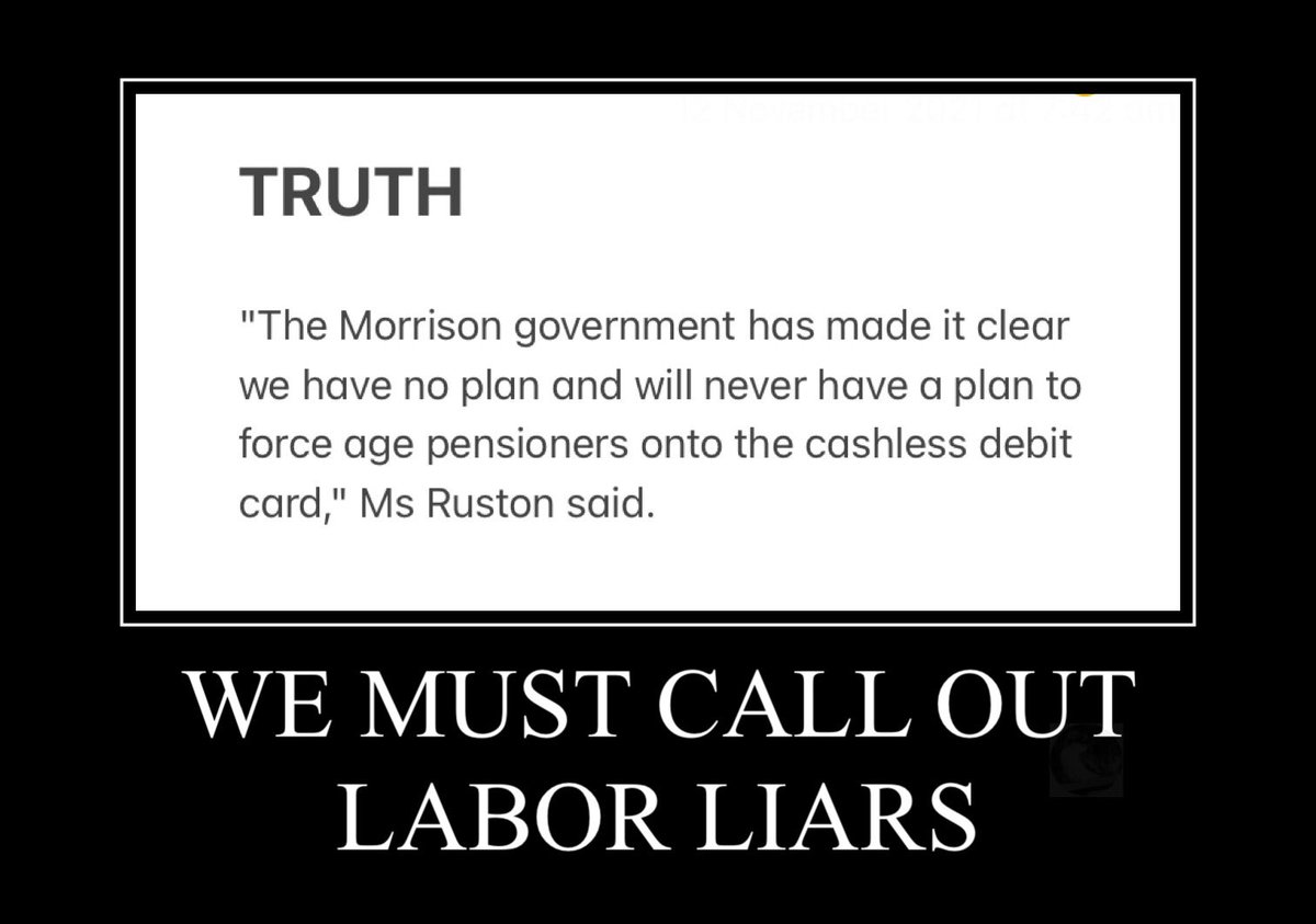 Kate3015's tweet image. TRUTH &amp;amp; LIES..Labor failed with the Medicare LIE so now they’re trying to scare the bejeezus out of pensioners with this LATEST LIE!!!  

“Social Services Minister Anne Ruston vehemently denied the card will be expanded to age pensioners” 

#auspol 
#LaborLIES
#ZeroIntegrity