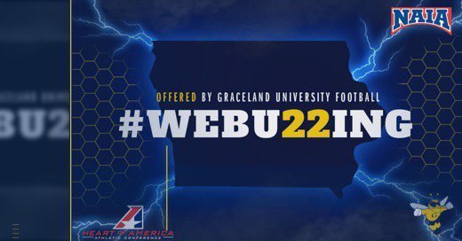 CalebKouchnerk1's tweet photo. Excited to announce I have received my fifth offer from @GracelandFB! Thank you @CoachJoshAl10 for this amazing opportunity! #WEBU22ING https://t.co/daJ2X1mJDR