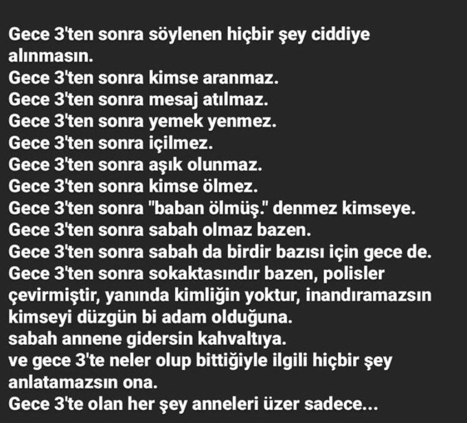 burdanapioz's tweet photo. 03.00/🥂
gece 3'ten sonra olan her şey anneleri üzer sadece..
#yüzdeyüzmüzik https://t.co/j7zazBpBcP
