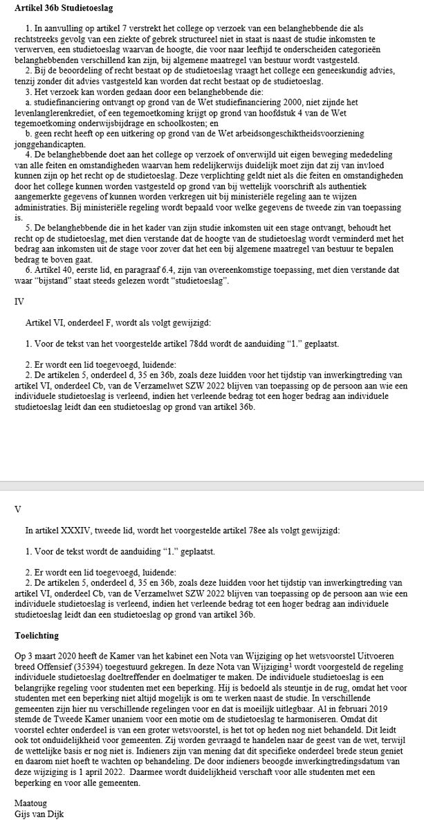 gjbarendrecht's tweet photo. Voor de liefhebbers: de tekst van het amendement over studietoeslag. Belangrijk:
-AMvB bepaalt later hoogte bedrag
-AMvB bepaalt voorwaarde verrekening stagevergoeding met toeslag
-Ingangsdatum april 2022

#PakJeToeslag

https://t.co/mEFEoV9ce9 https://t.co/XpGd2TQB9P