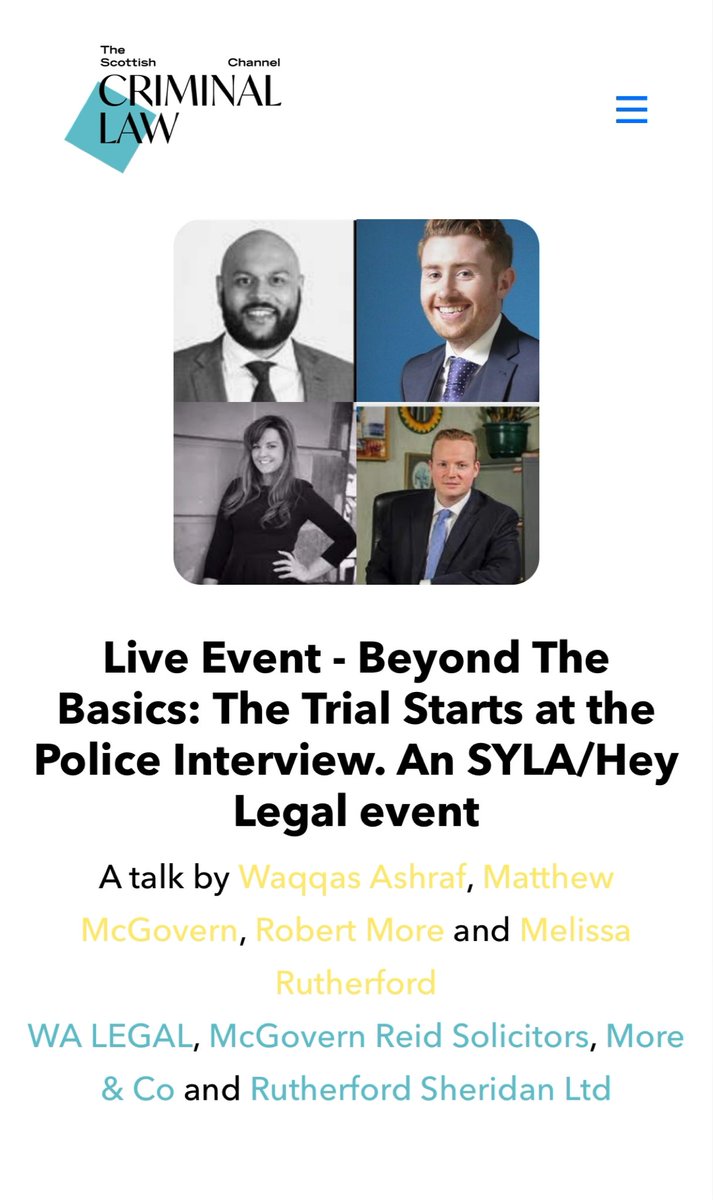 Delighted to be hosting the first in a series of <a href="/oSYLAo/">SYLA</a> events in collaboration with <a href="/hey_legal/">Hey Legal</a> aimed at SYLA members interested or involved in criminal law. The first event is “Beyond the Basics: The Trial Starts at the Police Interview”