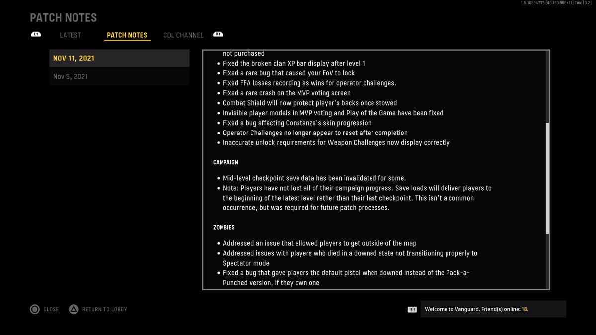 charlieINTEL's tweet photo. Here's the full patch notes for today's #Vanguard hot fix update. https://t.co/PJq2Jilgpy