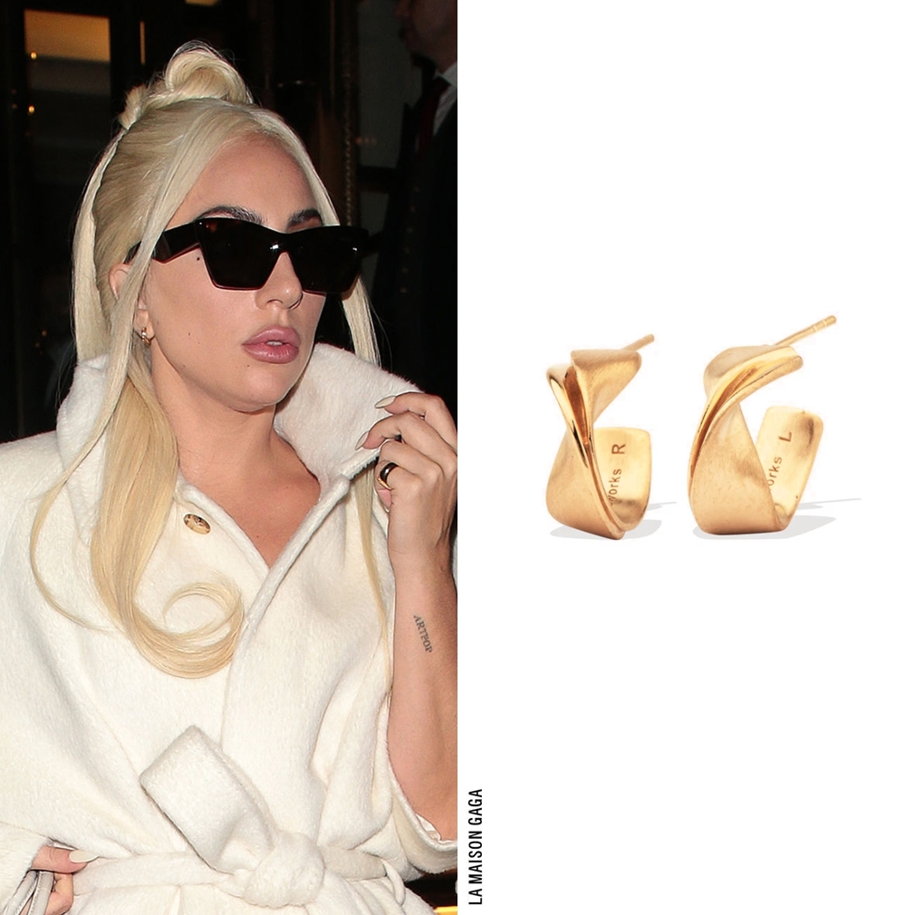 LG left her hotel today, wearing <a href="/CelineOfficial/">CELINE</a> F/W21 "Mac" llama raglan coat, <a href="/KOMONO/">KOMONO</a> x <a href="/TomEerebout/">Tom Eerebout</a> "M Whiskey Coke" sunnies, <a href="/Hermes_Paris/">Hermès</a> "Birkin" alligator bag, <a href="/CompletedWorks/">Completedworks</a> "Plume" hoops and <a href="/JimmyChoo/">Jimmy Choo</a> "Anouk" gold pumps!