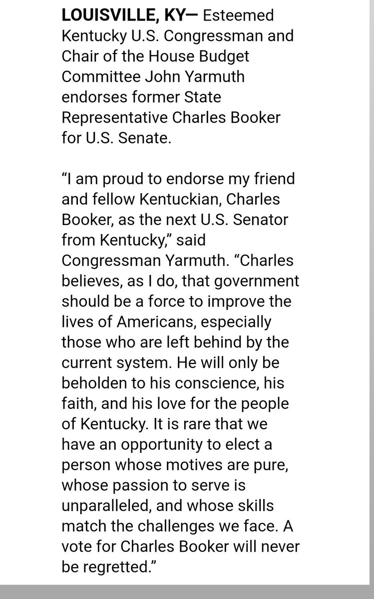 Congressman John Yarmuth has endorsed Charles Booker in Kentucky's U.S. Senate race next year