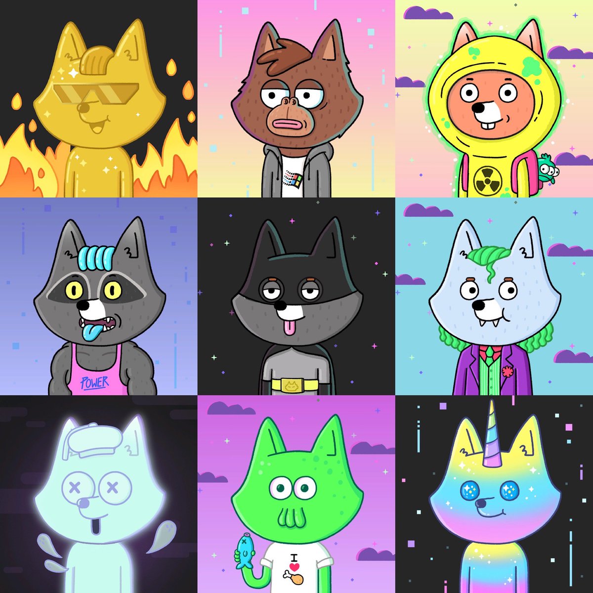 kwikfyx's tweet photo. Some of my favourite foxes from my @foxfamnft collection. This project gets me so freaking hyped! Iโve made so many friends from Fox Chat and itโs always so positive in there! #skulksquad #goldgang #buffgang #barryandjerry #albertislife #unicorngang #alienpride https://t.co/c6uPioMp0K