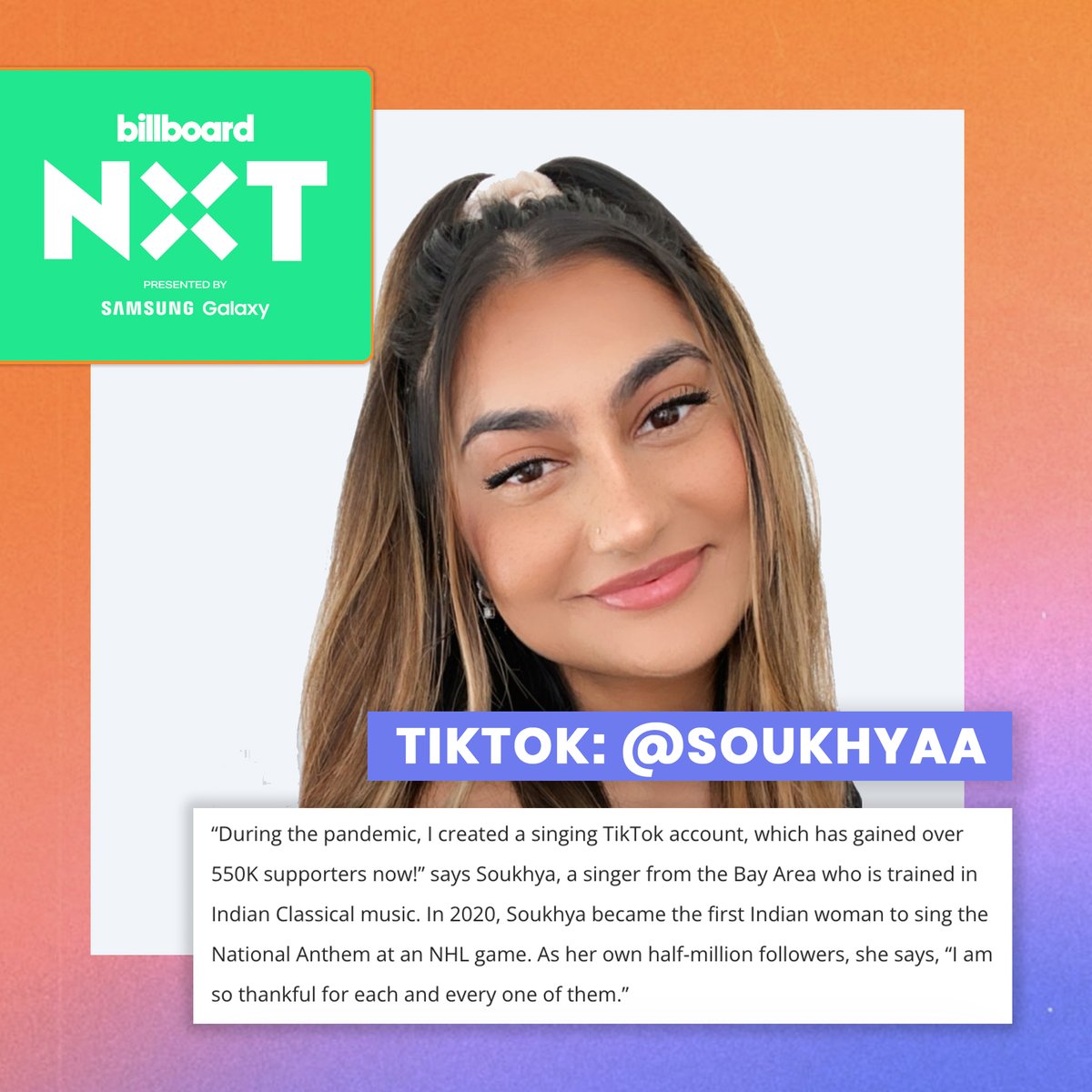 The contestants participating in @BillboardNXT, in partnership with <a href="/SamsungMobileUS/">Samsung Mobile US</a>, have been chosen. #ad

🌟 <a href="/_mreens/">mreens</a>
🌟 @serpentamusic
🌟 <a href="/sophiemarks_/">Sophie Marks</a>
🌟 <a href="/soukhyaa/">SOUKHYA</a>

Meet all 12 contestants who are competing for the life-changing prize: blbrd.cm/MV9qt75