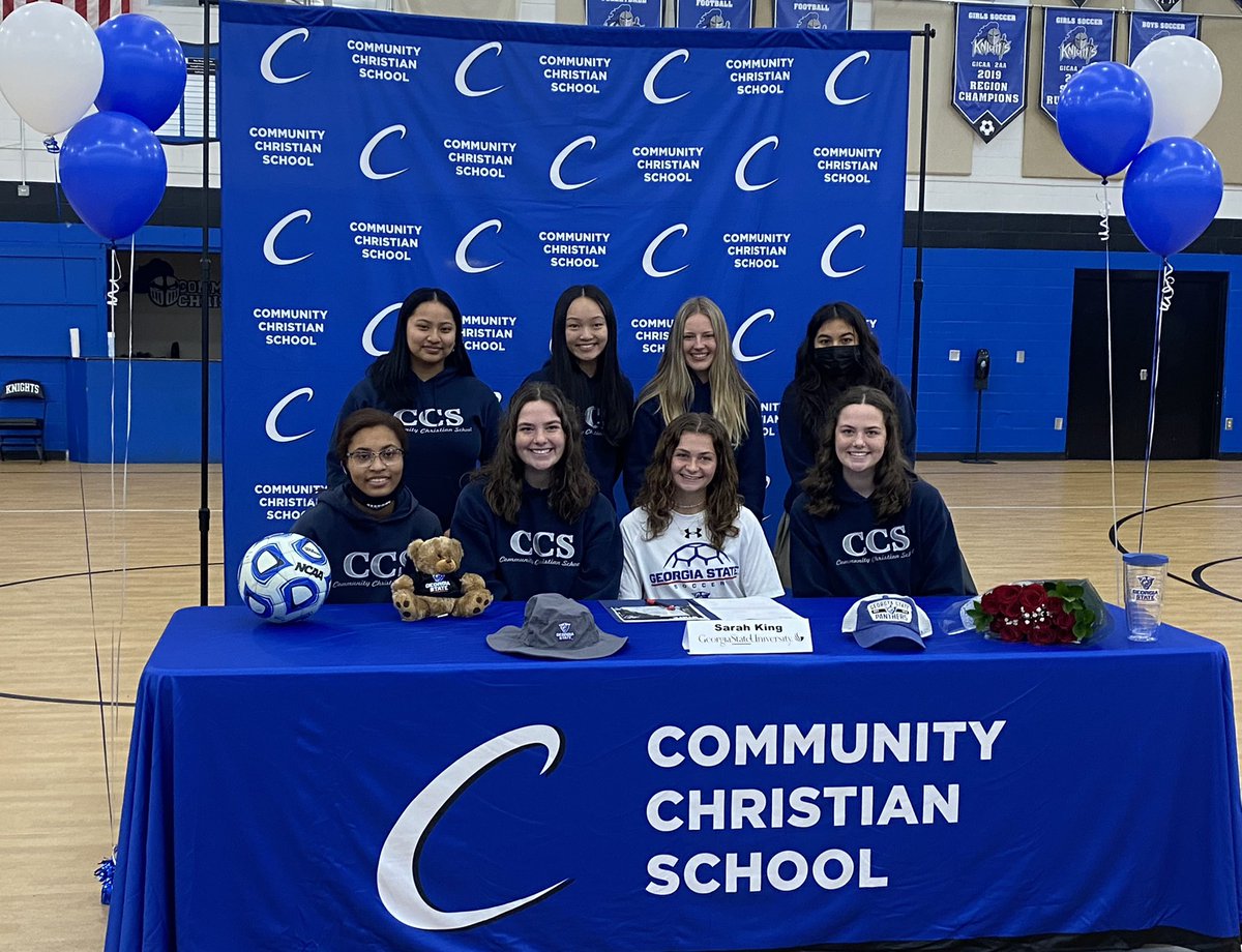 ccs_lady's tweet photo. All smiles for the first ever Lady Knight to sign at a D1 University @SarahNKing2 @GSUWomensSoccer  @Community_CS https://t.co/XpPLf7J8tA