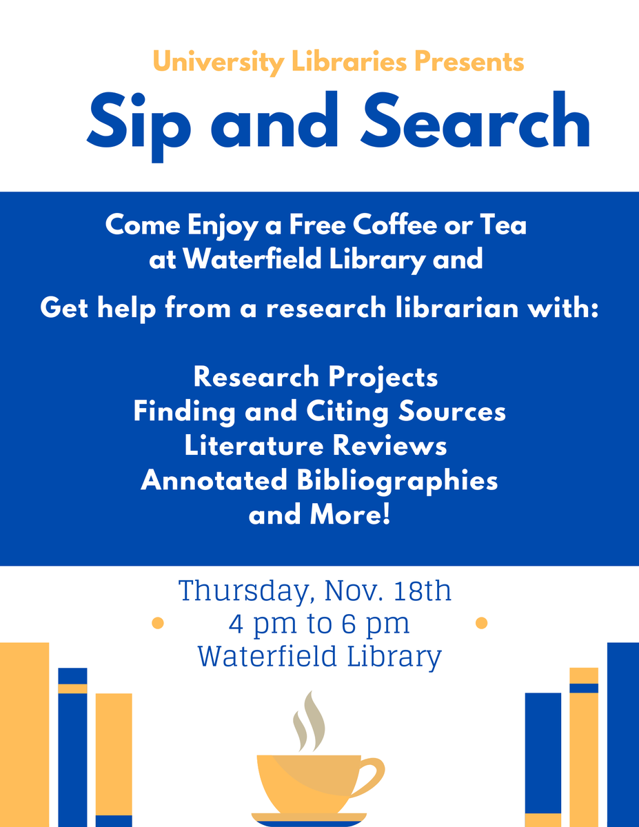 MurrayStateLibs's tweet photo. We are very excited to host this opportunity next Thursday. Many have research projects due at the end of the semester and our Librarians will be here to assist you. We will also have free coffee and tea. #Research #waterfieldlibrary #GoRacers #freecoffee #FreeTea https://t.co/999lZzu8eB