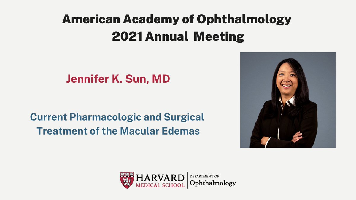 HMSeye's tweet photo. if you're interested in diabetic eye disease, faculty member Dr. Jennifer Sun is presenting this morning on evidence-based treatment for diabetic macular edema.  This symposium (SYM20) will also be available on demand. #AAO2021 https://t.co/C3DN7BcukD