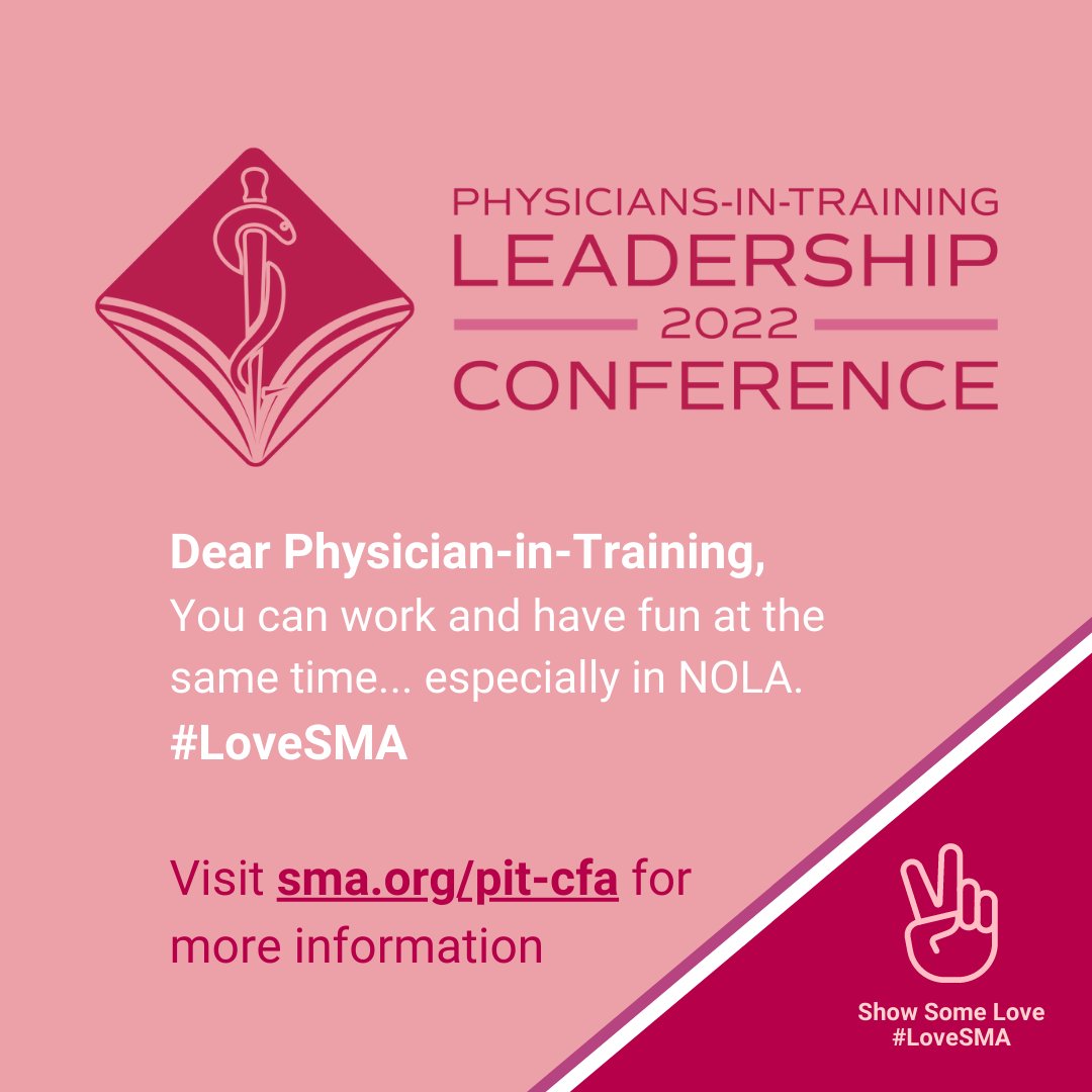 SMA_PIT's tweet photo. Now accepting #abstract submissions through November 19! Come #present your work in #NOLA over Valentine's Day weekend at the 2022 SMA Physicians-in-Training Conference. Visit https://t.co/z2QQtn5vT8.

#LoveSMA #SMAPIT22 #medicine #research #conference #leadership https://t.co/bkbgjanTux
