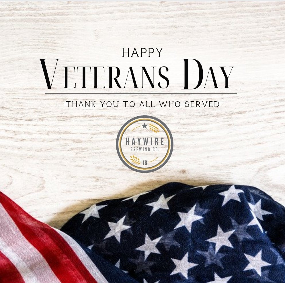 Haywirebrewing's tweet photo. 🇺🇸 Today we are "grateful" and are lifting a pint to all the men and women who have fought and sacrificed for our country. 🇺🇸

To show our gratefulness and appreciation this evening we are offering veterans and active duty members $2 off your first pint.

Cheers 🍻 to you! https://t.co/QZAcvKT6MU