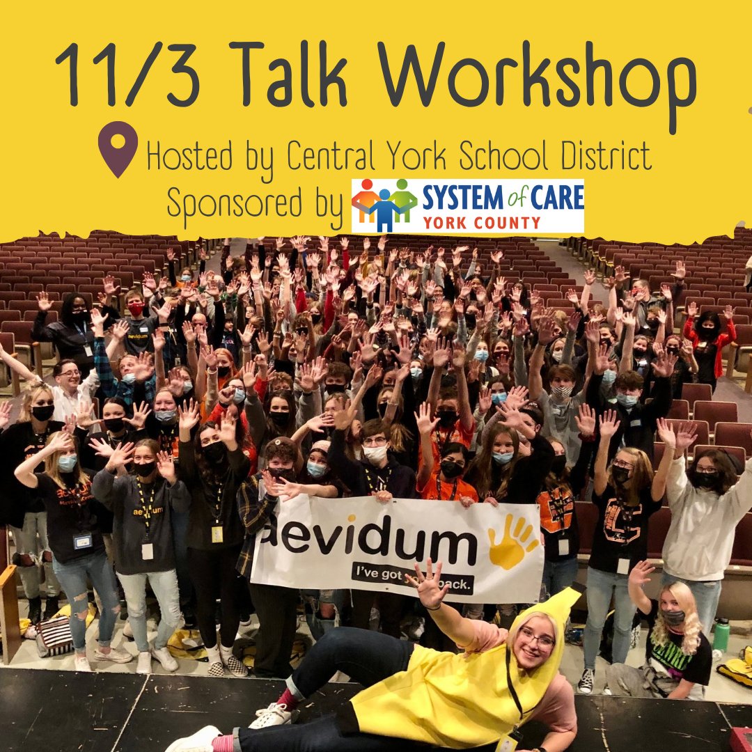 We were thrilled to FINALLY host our first inperson Talk workshop since the pandemic last week! Huge thanks to the York County System of Care, Central York School District, &amp; Brian Heisey!

#aevidum #gotyourback #mentalhealth #suicideprevention #endthestigma #mentalhealthworkshop