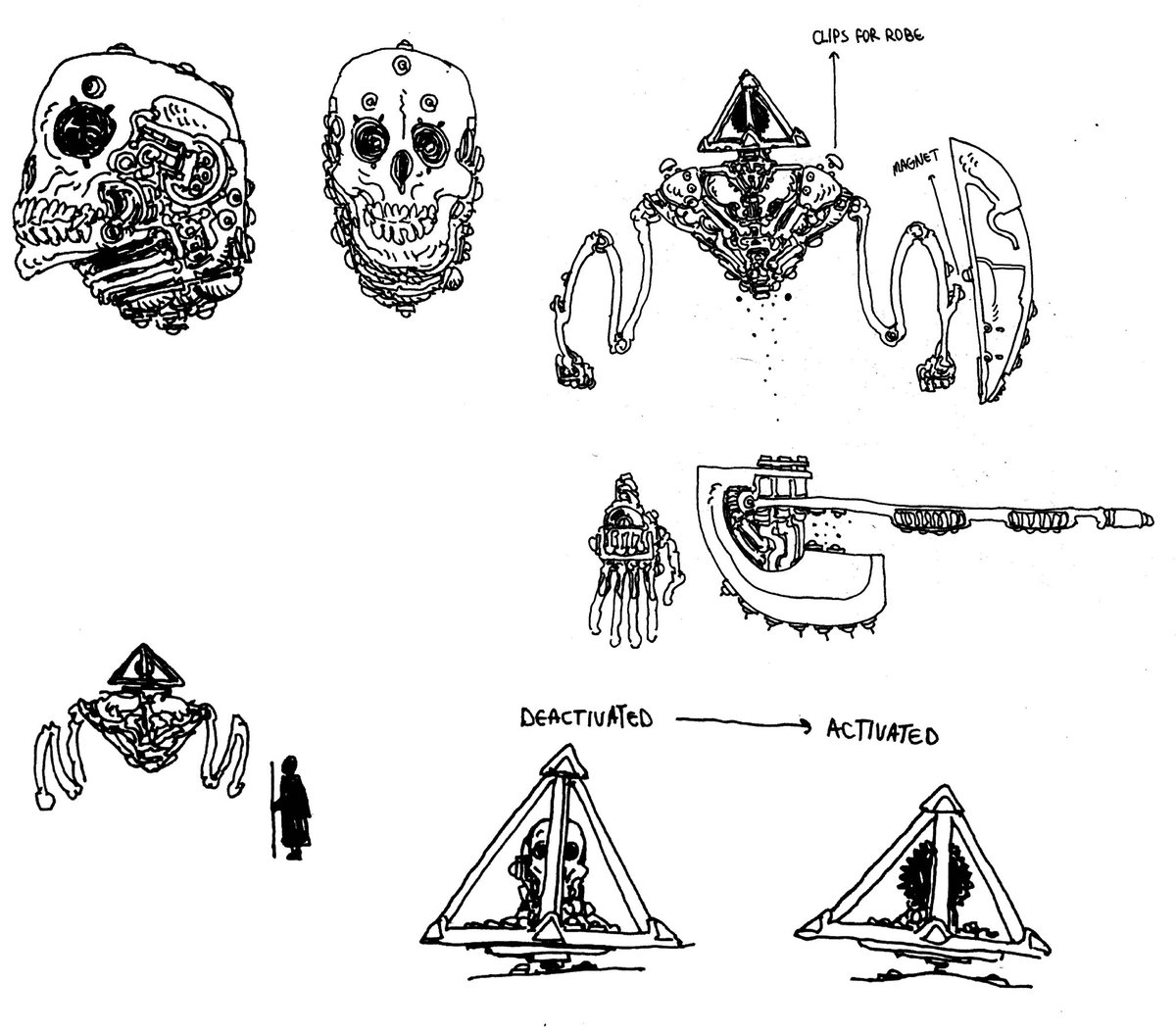 Assortment of ferrofluid-knight doodles 