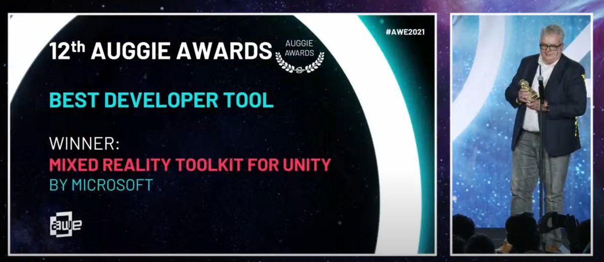 And the award goes to: MRTK [)-) ... team is grateful and honored youtu.be/7QDmz_c6f1c?t=… #MixedReality #HoloLens #HoloLens2 #Azure #AWE2021