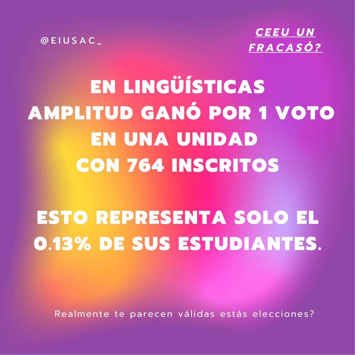 eiusac's tweet image. Las anomalías ocurridas en las elecciones AEU 2021 no son culpa únicamente de la apatía del estudiantado.

La incapacidad del CEEU de poder garantizar unas elecciones seguras solo deja más en duda la veracidad de las mismas.