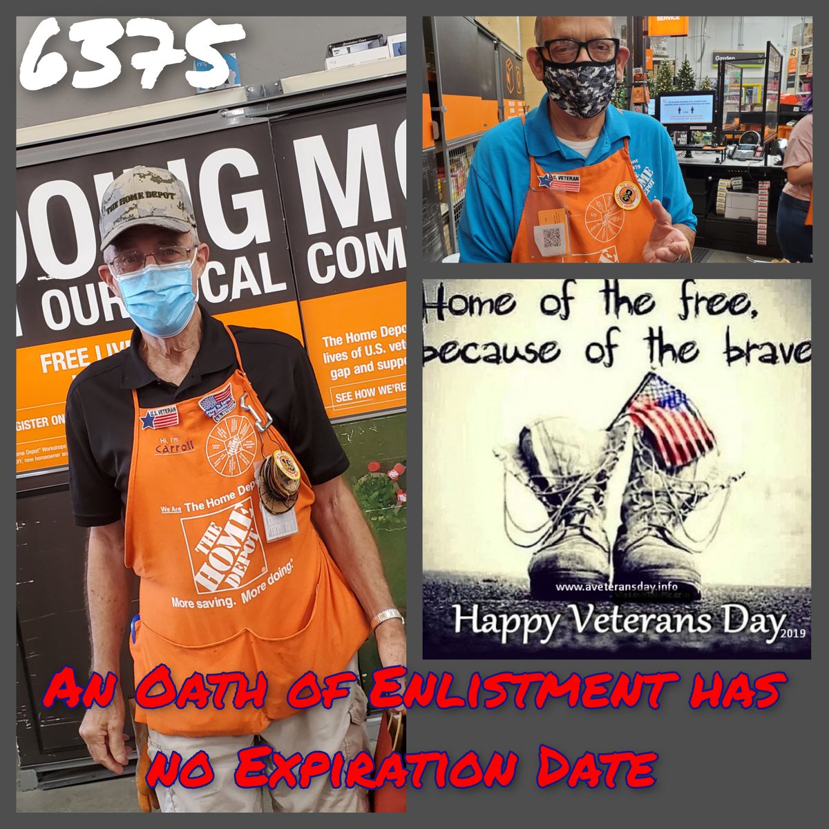 THDEileenMarie's tweet photo. For Veterans Day at 6375, we honored and thanked 20 associates for their service to our great country! They were smitten with their new camo hats, military notebook, and other goodies from our store. Happy Veterans Day from #thd6375 https://t.co/ywUbEahprW