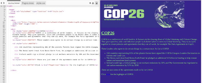 EODuibheannaigh's tweet photo. As both #ScienceWeek2021 and #COP26 come to a close soon, JC coding students are busy building their #HTML sites to showcase the highlights! 👩🏼💻👨🏼💻
Sites include guest speakers, agreements, Ireland’s commitment to reduce carbon emissions and much more!
🇮🇪🤝🌍
#JCCoding #HTML https://t.co/J2SQRpEzCR