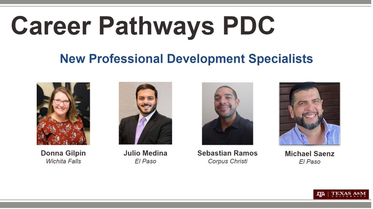 TCALLtweets's tweet photo. Meet the Professional Development Specialists at the new Career Pathways Professional Development Center (CPPDC)! Donna Gilpin, Julio Medina, Sebastian Ramos, and Mike Saenz! #tcall #trainpd #professionaldevelopment #adulted @michele_vick @msashlylcot https://t.co/IMVSR1Na2h