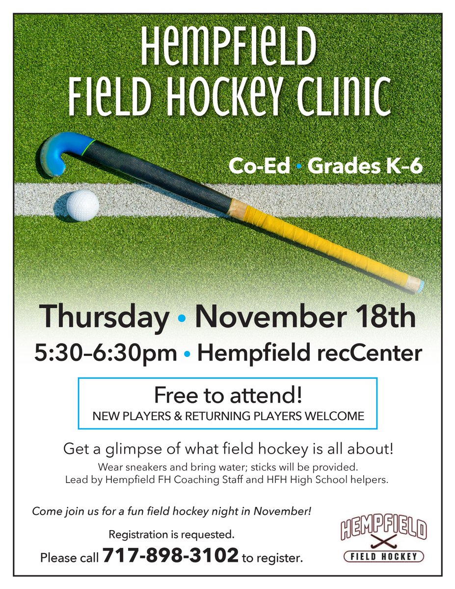 HFH Free FH in November!! 
Elementary students K-6 , come join us 🏑  <a href="/hempfield/">Hempfield SD</a>