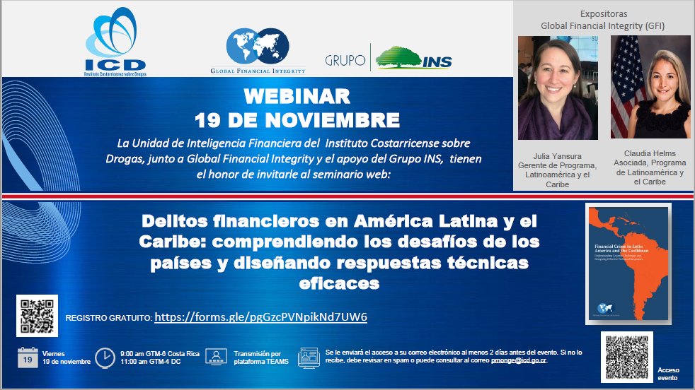 JYansura's tweet photo. Looking forward to our upcoming event with the Financial Intelligence Unit of Costa Rica and GAFILAT members! 
🗓️Friday, November 19th 
⏰9:00 am Costa Rica
🌎In Spanish 
💻Via Teams
Registration: https://t.co/XtJxjBTAG9 https://t.co/lYbdv71d36