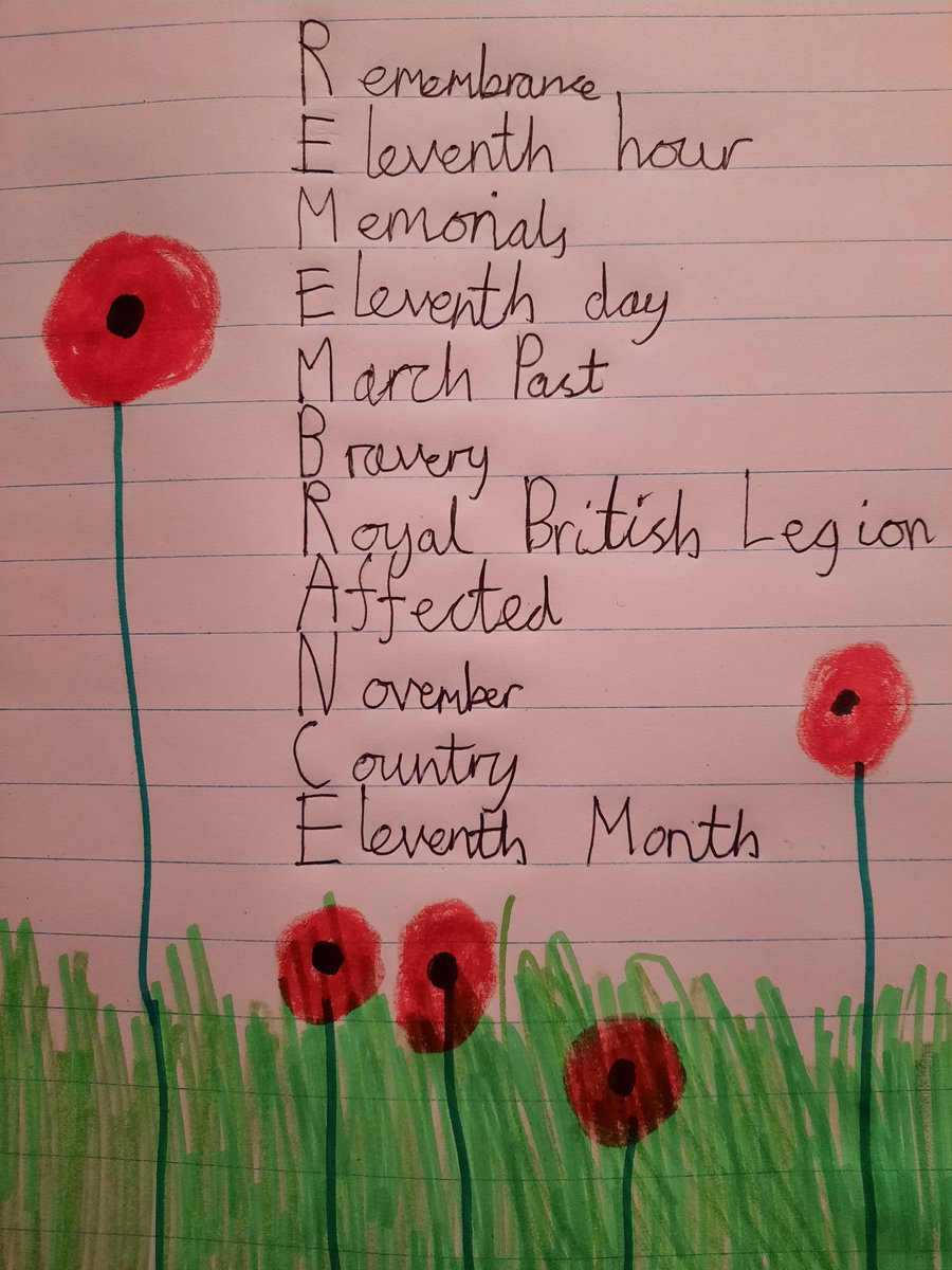 Dee07552036's tweet photo. @HollyfieldPri Zachary and Jake created some artwork including an acrostic poem for Remembrance Day https://t.co/fNCmEcppaE