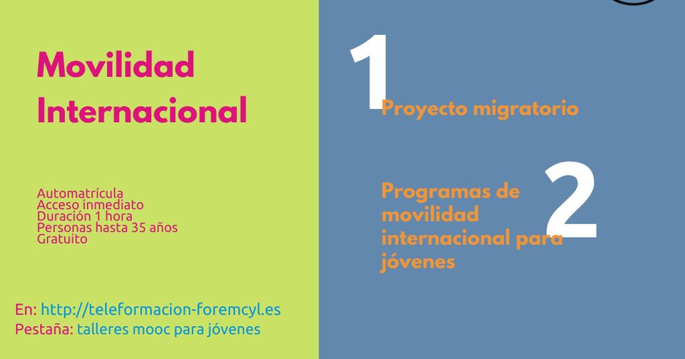 JuventudCYL's tweet photo. #FORMACIÓN | ¿Quieres realizar prácticas laborales fuera de España? 🌐
➡️ Existen muchos programas públicos que deberías de conocer si quieres tener éxito. En el taller MOOC "Movilidad Internacional" te explicamos todos ellos y mucho más.
➕ℹ️  https://t.co/v4HRpZcO9n @foremcyl https://t.co/VBSna2ri4B