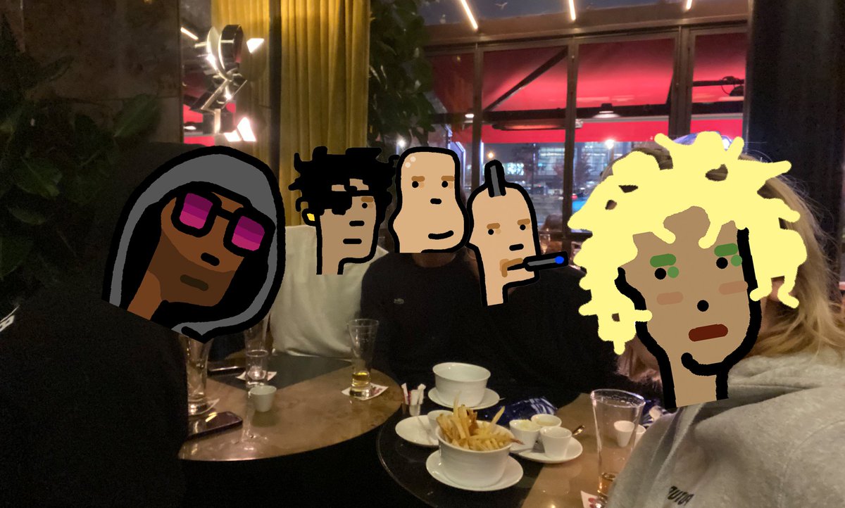 5 <a href="/LowEffortPunks/">Low Effort Punks</a> walk into a bar 

<a href="/ape6743/">BBA</a> <a href="/ComeProst/">Côme Prost</a> <a href="/muskgetmask/">cryptohic.tez</a> <a href="/jkjkb6/">Jan-Kasper || jiko.eth</a> <a href="/nft_paris/">NFT Paris</a>