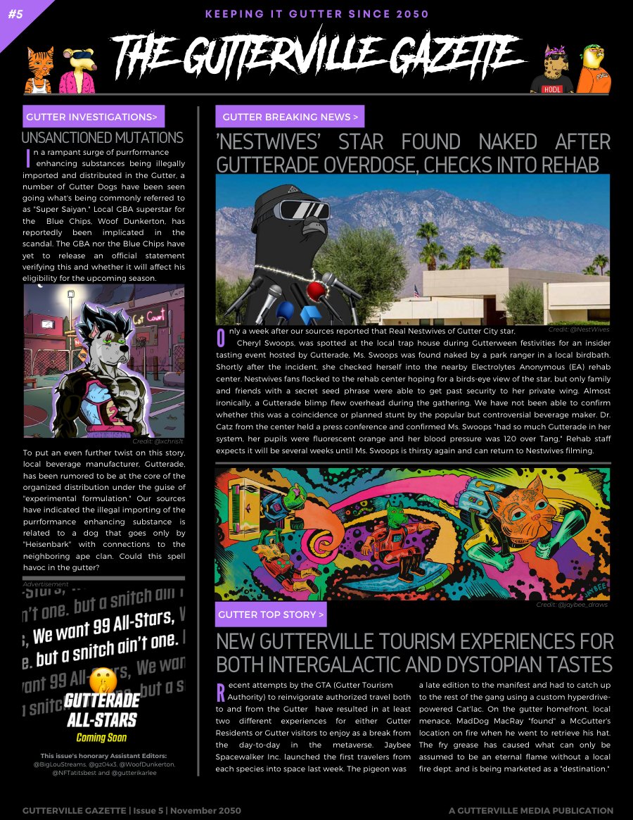 GuttervilleNews's tweet photo. 📰EXTRA! EXTRA! READ ALL ABOUT IT!📰

🚨Issue #4 of the Gutterville Gazette🚨

🧪 Unsanctioned Mutations?
🏥 Cheryl Swoops in Rehab!
🪐 Interplanetary Tourism!

If you enjoyed it, please pass it to a friend with a tag or RT! https://t.co/VahlDU5smQ