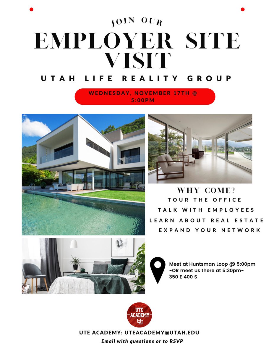 Interested in real estate? Student-athletes, join our employer site visit with Utah Life Real Estate Group next Wednesday!