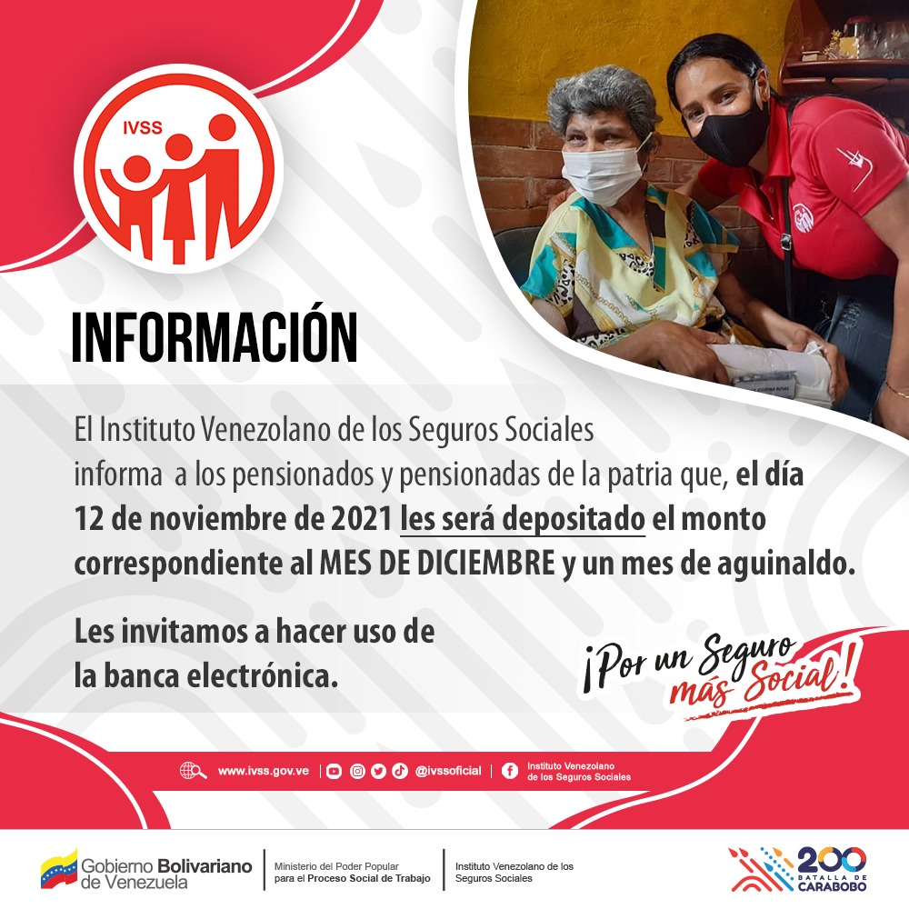 ivssoficial's tweet photo. #IVSS Informa que este 12 de noviembre, será abonado el mes de Diciembre y el mes de aguinaldo en sus respectivas cuentas bancarias. #VenezuelaMusical #SomosGarantíaDeSeguridadSocial @MagaGutierrezV @NicolasMaduro https://t.co/i1StzetvRO