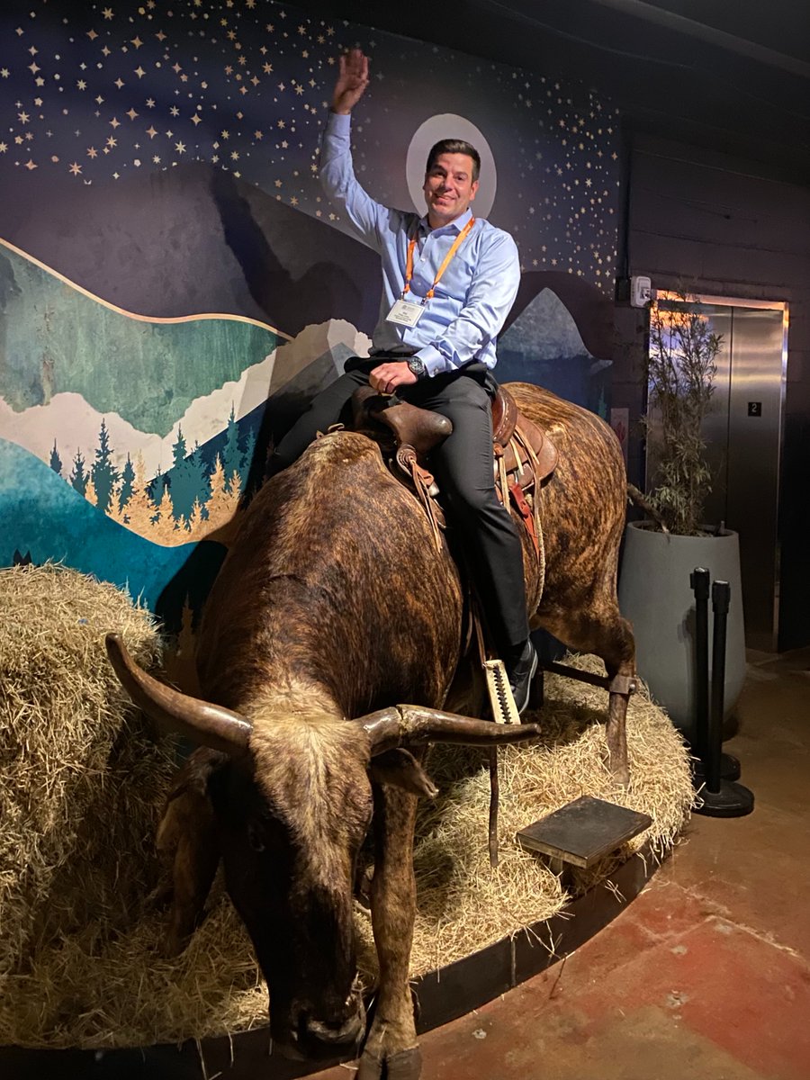 EnergiaSaves's tweet photo. When in #Austin #Texas, do as the cowboys do!  ECG's @phillip_Lanza having some fun at the #R3conference @Naesconews.  #myfirstrodeo https://t.co/lmYlIiuML2