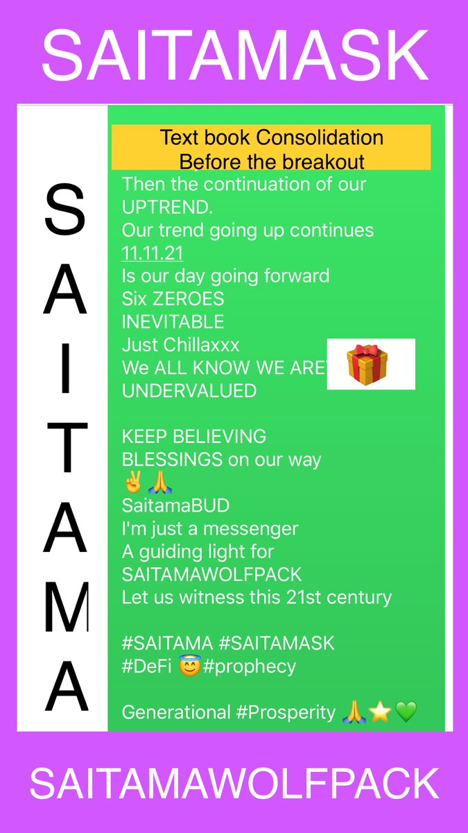 BudRante's tweet image. That’s our breakout staging area
So watch out for a full blown breakout for days

I will reveal DECEMBER numbers at the event
NOVEMBER 13

#Saitama 
#SaitaMASK 
#SAITAMAWOLFPACK 

Tell your friends n followers to follow me now 
Still not late in GENERATIONAL PROSPERITY #Crypto