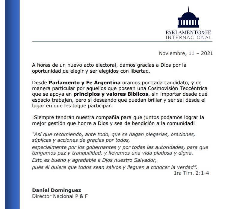 A horas de un acto electoral, damos gracias a Dios por la oportunidad de elegir y ser elegidos con libertad.
Oramos por cada candidato!
#pyfe 
#elecciones2021 
#politicos 
#argentina