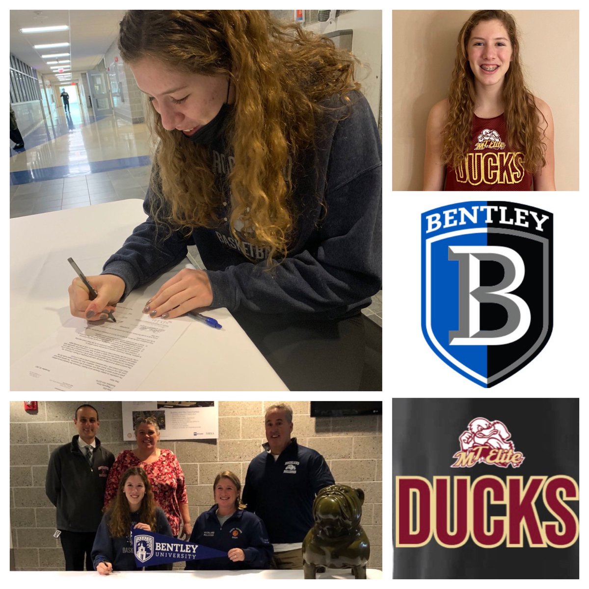 MTEliteDucks's tweet photo. Congratulations MT Elite Ducks Phenom Julia Elie on officially signing your NLI to NCAA Division 2 Bentley University! Bentley is lucky to have you! #MTEDFamily #EarnedIt #12SeasonDuck #RoleModel #NE10 #GoFalcons #NLISigning @BentleyWBball @Juliaelie10 @BashHoopsNE https://t.co/WmIWFmffZp