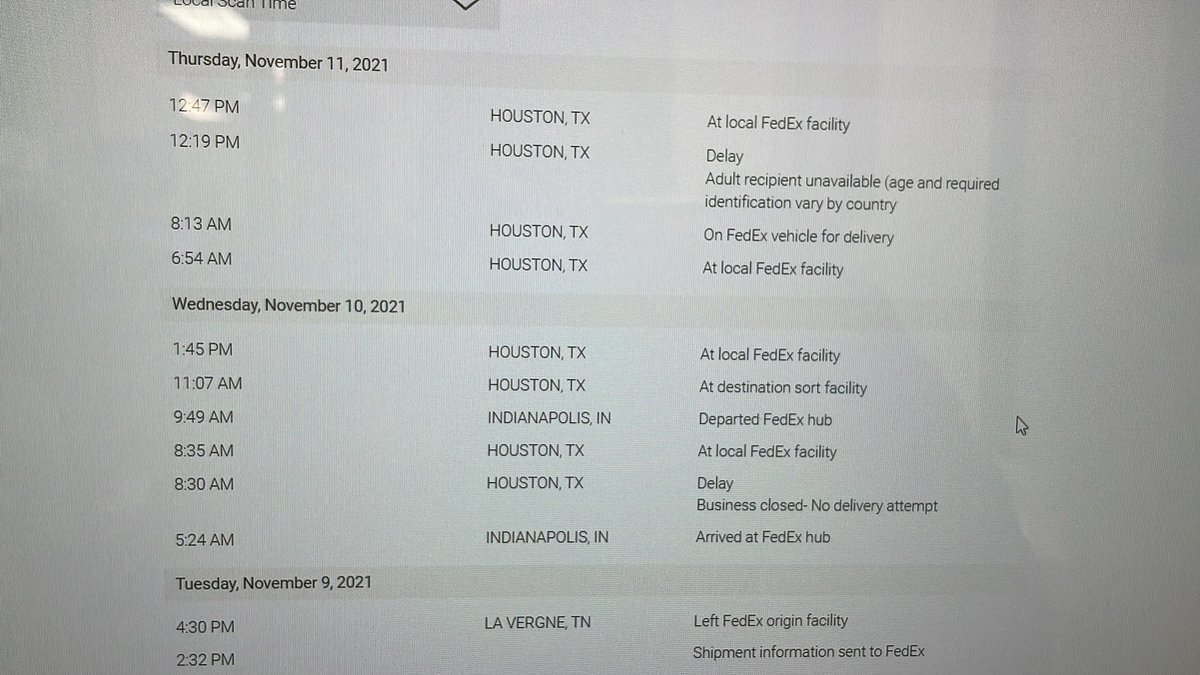ritukaki's tweet photo. @FedEx has a bunch of drivers who don’t want to do their job… 2 “delivery” attempts both at times a clinic is visibly open and stated clinic was closed at 8:30am and then today, adult recipient unavailable. Looked over my cameras… no FedEx driver ever came in https://t.co/psuE48TPtr