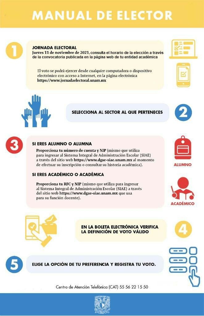 ⚠️¿Ya votaste?⚠️
Tienes hasta las 19 h. (ZonaCentro) de HOY para ejercer tu voto.
📥jornadaelectoral.unam.mx

Jornada Electoral ✅ para la elección de tus representantes ante el Consejo Universitario.

Te compartimos este manual para que no pierdas ningún detalle: