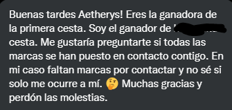 LostEthereal's tweet photo. Durante este tiempo recibo MDs de otros ganadores de las cestas, que están en las mismas. También les habla otro participante preguntándoles por lo mismo y les responde que durante septiembre ya llegarían los premios. Seguimos a la espera. https://t.co/OSLMvkYnaN
