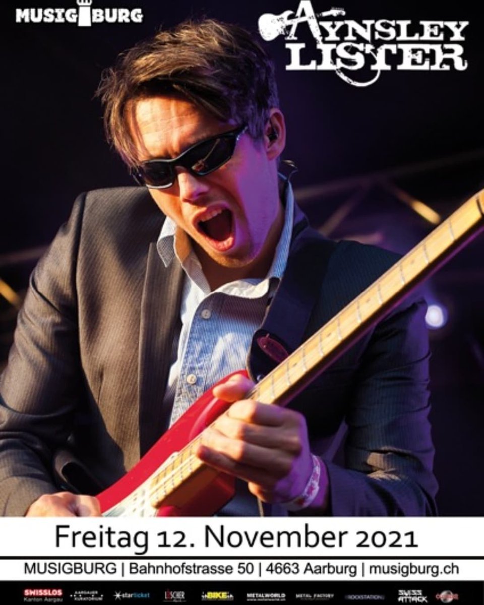 FREITAG, 12.11.2021 ab 19:30
AYNSLEY LISTER
Nach seinen begeisternden Shows der letzten Jahre kehrt Aynsley auch 2021 in die Musigburg zurück, und verspricht ein spezielles, umgekrempeltes Set mit diversen neuen Songs.

#blues #rock #bluesrock #aynsleylister #musigburg #aarburg