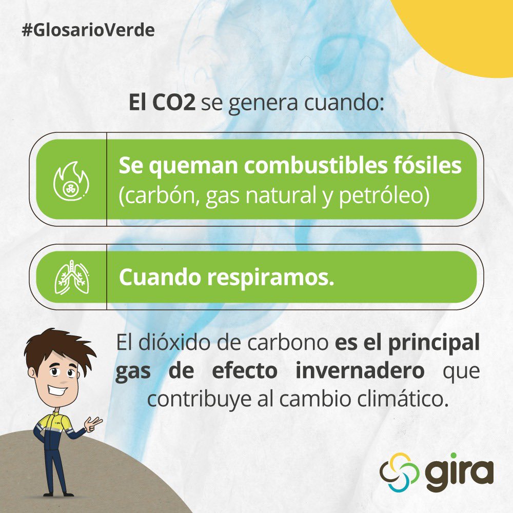 GiraReciclaEC's tweet photo. Aprendamos juntos con el #GlosarioVerde de #GIRA ✅  🌎. 
🛎️ ¿Qué es el Dióxido de Carbono o CO2? 
¿Es bueno o malo? Conoce un poco más sobre este elemento.
📌 Infórmate y comparte con otros. 
¿Te interesa saber más?
#GIRA #PuntosGIRA #GlosarioVerde #SomosElCambio #reciclaEcuador https://t.co/yDSViUox7g