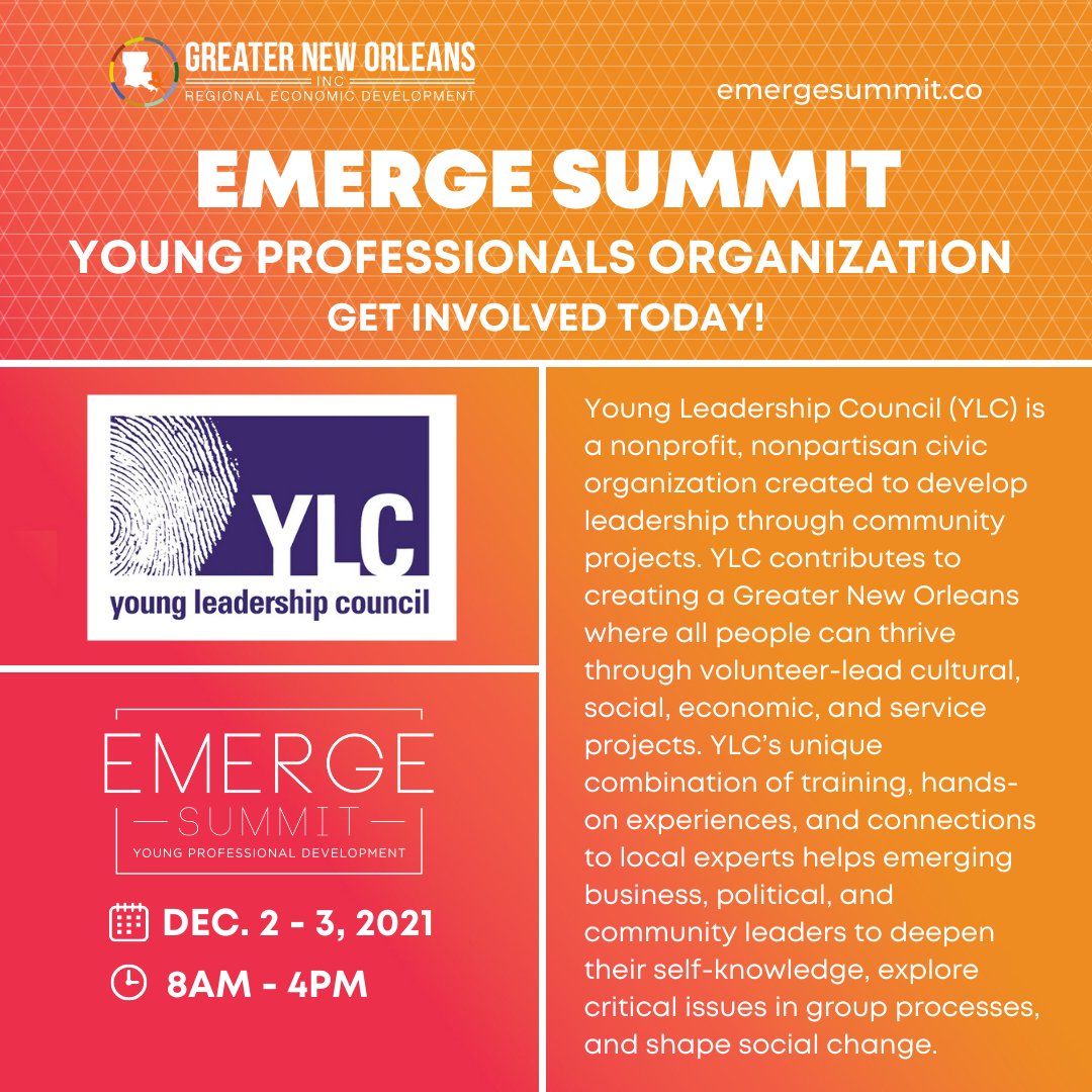 emergesummit's tweet photo. . @ylcnola is a nonprofit, nonpartisan civic organization created to develop leadership through community projects. YLC contributes to creating a GNO where all people can thrive through volunteer-lead cultural, economic, &amp; service projects. 

Join today: https://t.co/wKNCFUMkco https://t.co/AHN85GjK64