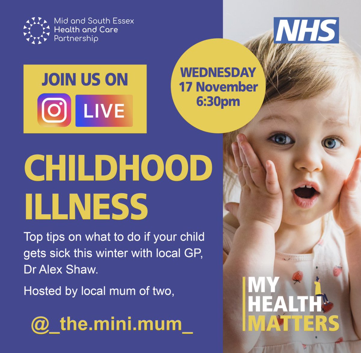 Next week is #SelfCareWeek. Join local mum of two Jenna Chapman and GP Dr Alex Shaw for a special Instagram Live on winter childhood illness. 🗓 17 Nov ⏰ 6:30pm to 7:00pm 📱 Instagram - follow ‘msessex_hcp’ and ‘_the.mini.mum’
