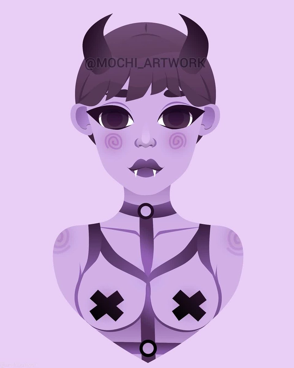 mochi_artwork's tweet photo. 💜 She's Jade!  You can notice her horns which are not just for aesthetic. Yeah, she's a demon.

💫 Sexualy presented being, very asexual for men. Dont be fooled by her innocent looks, she can end you with just a thought. Also she's much older than she looks. https://t.co/xzxOmSHa4d