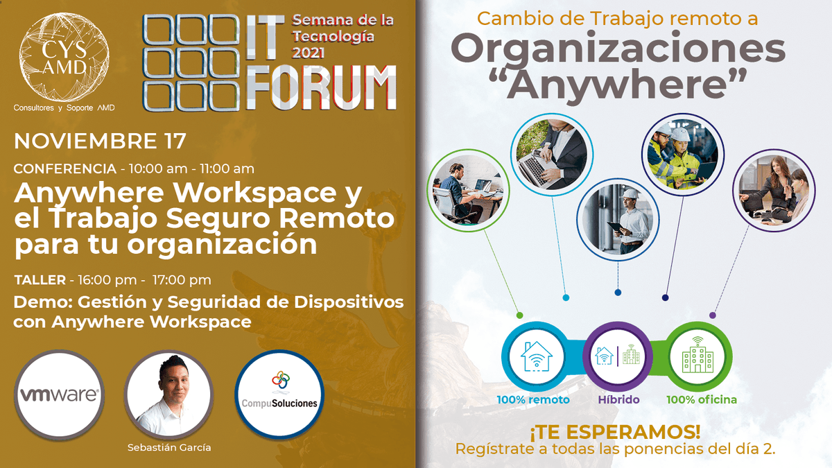 CYS_AMD's tweet photo. Empezamos el segundo día con esta ponencia. VMware presenta Anywhere Workspace. No te pierdas la demo Gestión y Seguridad de Dispositivos con Anywhere Workspace. No te lo pierdas.

Regístrate (Día 2): https://t.co/0Xhxbwl2NK
#vmware #anywhereworkspace #itforum #tecnología #cysamd https://t.co/eoPWp3hLZ3