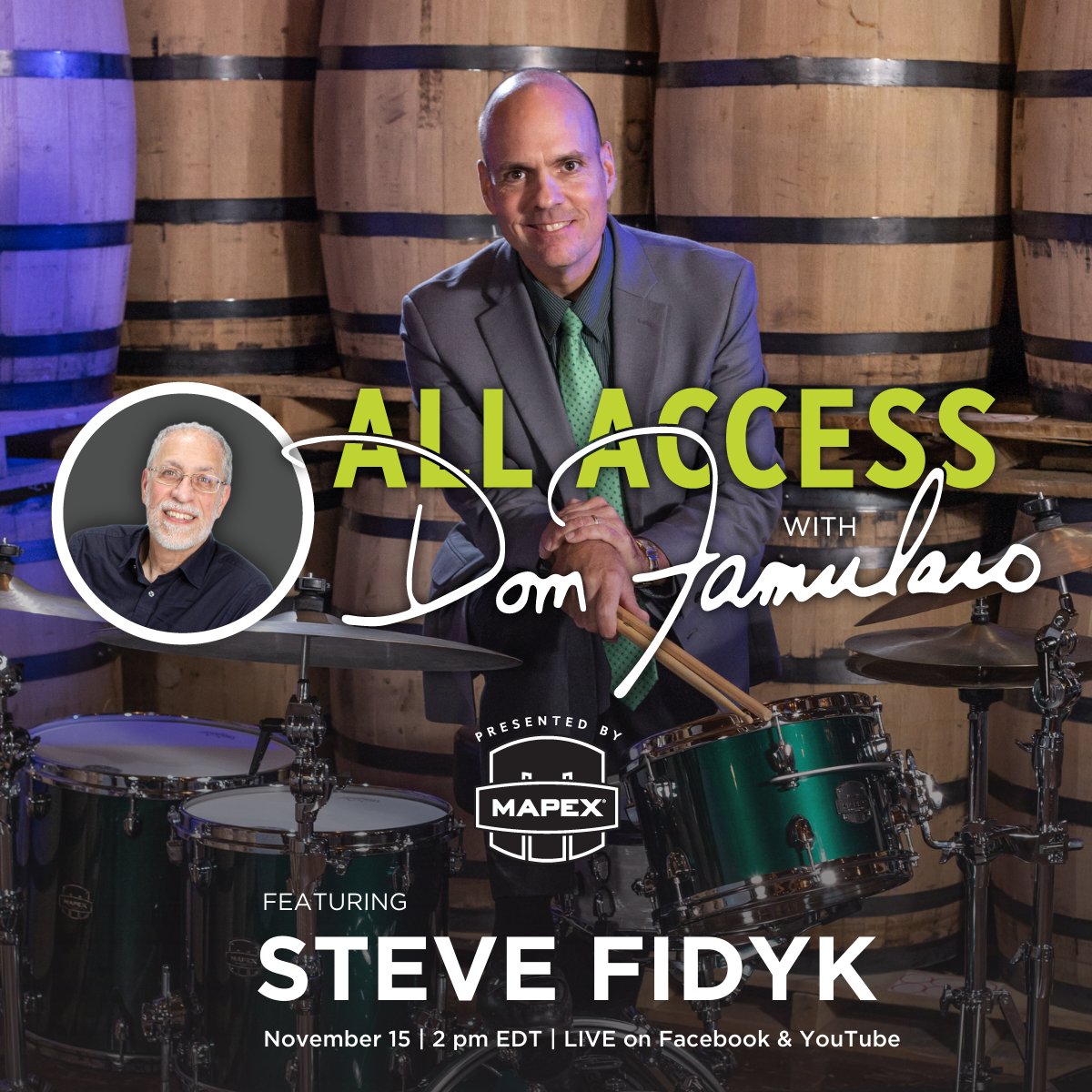 The next guest on All Access with Dom Famularo will be Mapex artist Steve Fidyk! Join us Monday, November 15th at 2pm ET on our Facebook or YouTube for this interview! @DomFamularo @SteveFidyk #mapex #mapexdrums