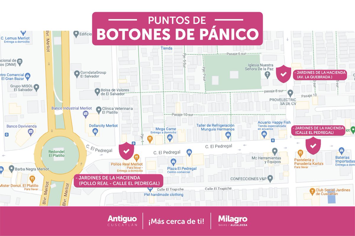|| Te mostramos los diferentes puntos de ubicación de los botones de pánico en caso de una emergencia. 🚨🆘

❌ Recuerda: Falsas alarmas serán penalizadas de conformidad a la Ordenanza de Convivencia Ciudadana y Contravenciones Administrativas. 

#SmartCity #BotonesDePánico
