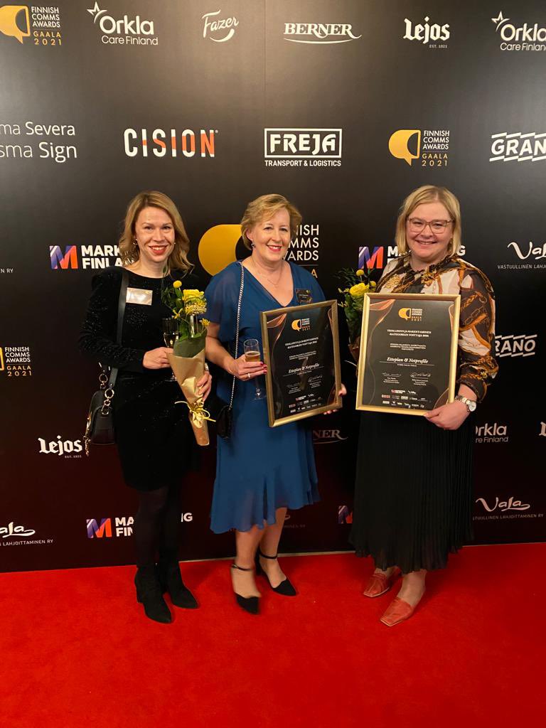 OutiTor's tweet image. Huikeaa! Voitto tuli #FinnishCommsAwards -kisassa #Etteplan in viestinnän ja näkyvyyden kehittämisestä pörssin hiljaisesta suorittajasta teknologiaparkettien partaveitseksi. @Etteplan @Netprofile #fcagaala2021