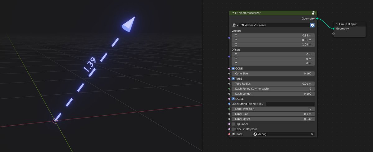fletchgraham's tweet photo. I just added a vector visualizer to #fletchnodes. Add it to your #geometrynodes node tree to debug your calculations or illustrate your breakdowns. Get it for free: https://t.co/B9Zv9ABR00
#b3d #blender3d https://t.co/NwKbHVL3HR